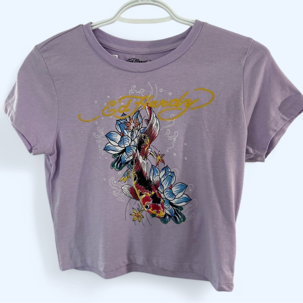 Ed Hardy Purple Graphic Tee. Size Large